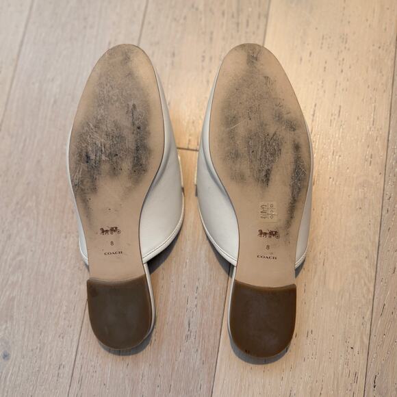 COACH Samie Chalk White Leather Round Toe Slide-On Mule Flats | 8 - Picture 6 of 11